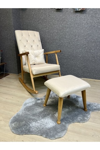 Asedia Trend Naturel Krem Kapitoneli Sallanan Sandalye Koltuk