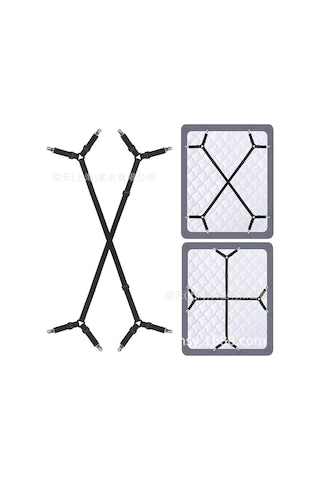 Ranyeek Ev Kullanıma Uygun Çarpraz Desenli, Ayarlanabilir, Esnek Dokuma, Dayanıklı Çarşaflarınızı Sabitleyen 2 Adet Siyah Fikstür Siyah