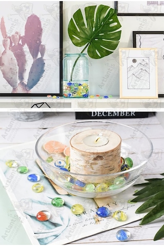 Dekoratif Renkli Düz Cam Taşlar 40 Lı 1 Paket El Sanatları Vazo Doldusu Akvaryum Süsü Değerli Cam Taşları