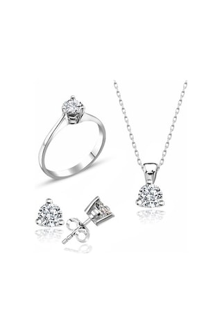 Sertifikalı Swarovski Tek Taş 925 Gümüş Set Takım (483759456)