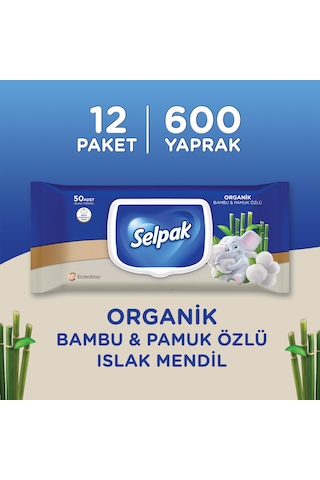 Selpak Organik Bambu Ve Organik Pamuk Özlü Islak Mendil 12'li