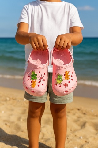 N Moda Jelibonlu Boncuklu Kız Çocuk Sandalet-terlik Pembe