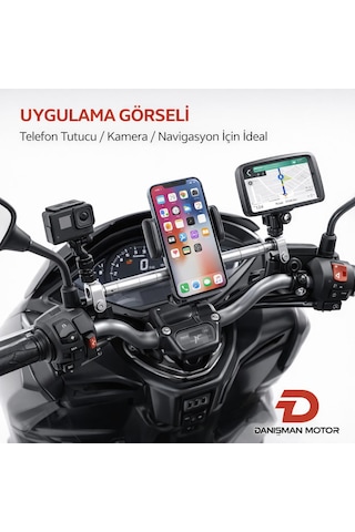 Universal Ayarlanabilir Motosiklet Gidon Barı Ayna Bağlantılı Telefon Tutucu Ve Navigasyon Barı Kırmızı / Siyah / Gri Diğer Yedek Parça