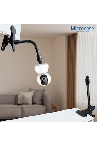 Microcase Kıskaç Tutacaklı 1/4 Vida Girişli Esnek Web Kamera Bebek Kamerası Tutucu - Al5013 Siyah