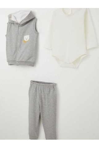 Erkek Bebek Bodyli 3 Lü Takım-15308 Gri
