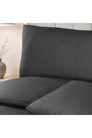 Linestyle Çift Kişilik %100 Pamuk Saten 90 Tel Nevresim Seti Antrasit 3 Parça