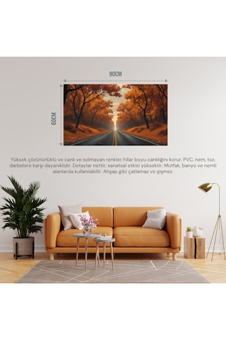 Doğa Ve Manzara Yatay Sonbahar Ağaçlarının Arasında Ufka Doğru Uzanan Yalnız Yol 01 Çerçevesiz 90x60cm Pvc Tablo