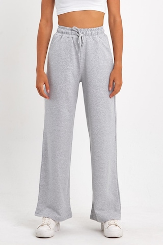 MMetalic Kadın Mevsimlik Salaş Geniş Rahat Paça Yan Cepli Siyah Eşofman Altı 001 Gri