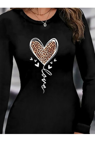 S-pazarım Kadın Uzun Kollu Bisiklet Yaka Kısa Viskon Iki Iplik Elbise Siyah