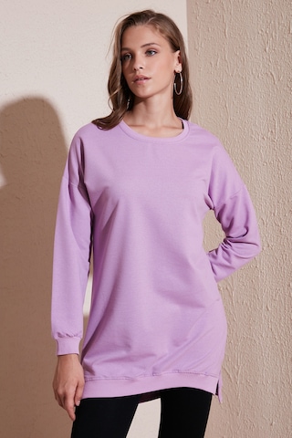 Lela Modest Pamuklu Bisiklet Yaka Oversize Fit Bayan Tunik 5864896 Lila