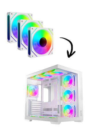 Supernova İle Uyumlu 3 Adet 6pın Argb Fan Hexagon Aynalı 6 Pin Kontrolcüye Bağlanan Fan Seti Beyaz