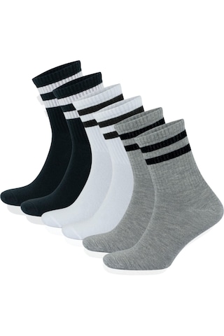 Filorasocks Filora Socks Lüx Erkek Kadın 6 Çift Çizgili Kolej Tenis Çorabı Pamuklu Terletmez Çorap Beyaz - Siyah - Gri