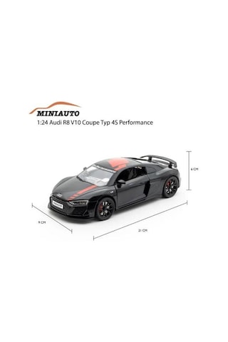 Mınıauto Audi R8 Siyah 1:24 Metal Çek Bırak Kapıları Açılan Sesli Işıklı Araba Siyah