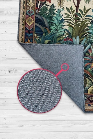 Homshtag Art Deco Tropikal Orman Vintage Halı Görünümlü Dijital Baskı Yeşil Renk Rustik Çiçekli Halı Çok Renkli