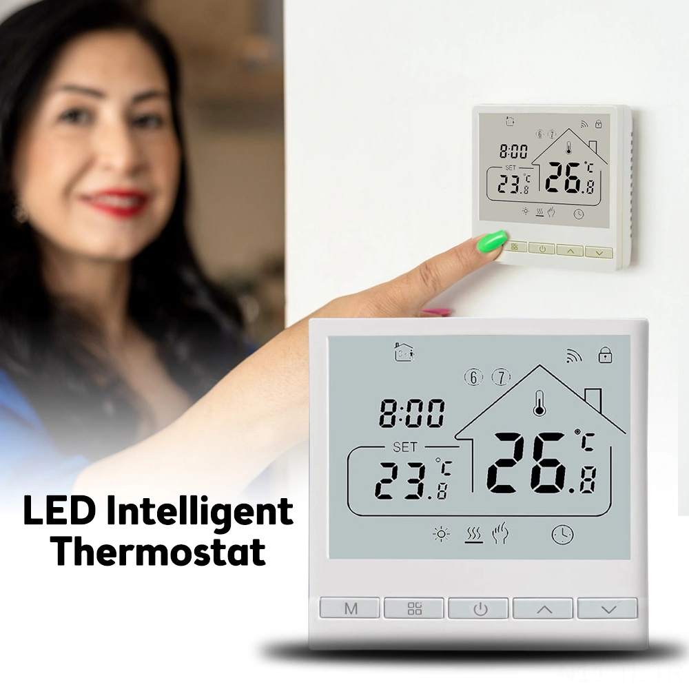 Hombey Beyaz Wifi Akıllı Isıtıcı Termostatı 16a, Tuya Uygulaması İle Kontrol, 6 Zaman Programı, Led Ekran, Amazon Ve Google Home Sesli Komut Desteği