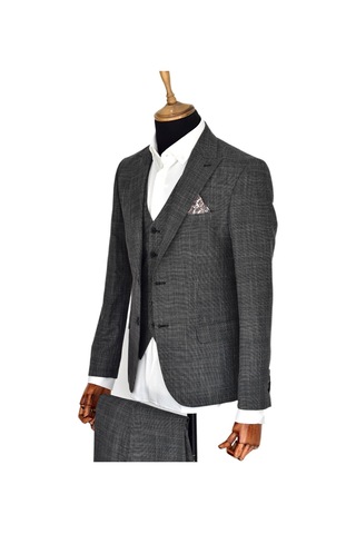 Suitmen Erkek Silim Fitt Çift Yırtmaçlı Yelekli Takım Elbise Bgl-st03413 Füme