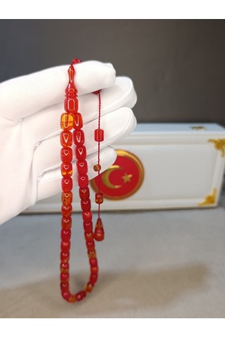 Ateş Kehribar Tesbih Usta Yapımı Hareli Kırmızı
