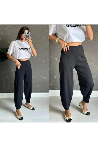 Nnstartshopping Kadın Krep Kumaş Balon Pantolon Siyah