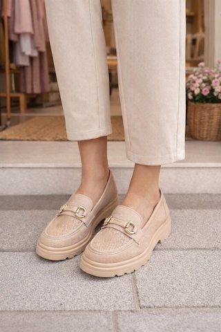 Kadın Nude Tokalı Loafer Ayakkabı Bej