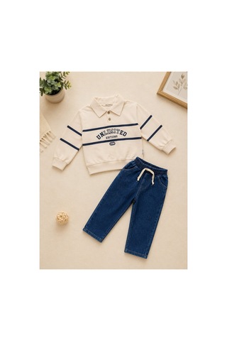Minaminokids Erkek Çocuk Polo Yaka Sweatshirt Ve Kot Pantolon İkili Takım Krem