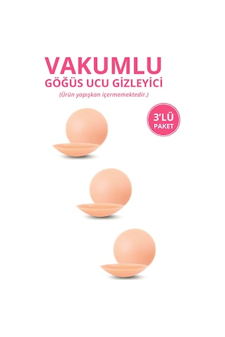 Cottonhill Ten Vakumlu Yapışkansız Göğüs Ucu Kapatıcı, Meme Ucu Kapatıcı 3'lü Paket Bej
