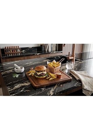 Fam Wood Art %100 Doğal Çam Steak Tahtası Hamburger Tabağı Kahverengi