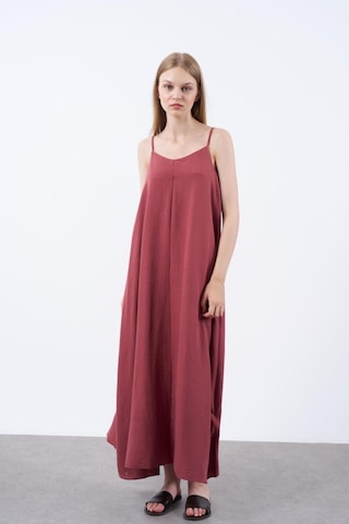 Kadın Bordo İp Askılı Uzun Elbise
