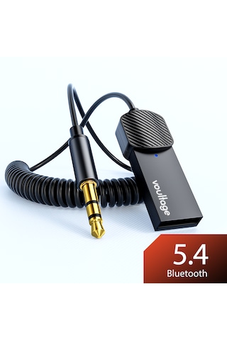 Voultage Bluetooth 5.4 Kablosuz 3.5 mm AUX Ses Alıcısı Adaptörü – USB Güçlü, Metal Gövde, Dahili Mikrofon, Eller Serbest
