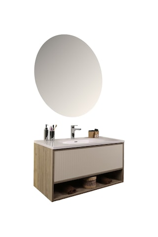 Kobos Elegant 100 Cm Banyo Dolabı Seti Light Walnut + Luna Ahşap