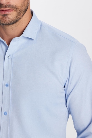 Tudors Modern Slim Fit Uzun Kollu Pamuklu Kolay Ütü Armürlü Mavi Erkek Gömlek-32639 Mavi