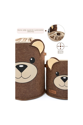 Mordesign Saklama Kutusu,dolap Içi Çamaşır/oyuncak Düzenleyici, Kirli Sepeti, Morbear Serisi, Büyük Boy 40 X 30 Kahverengi