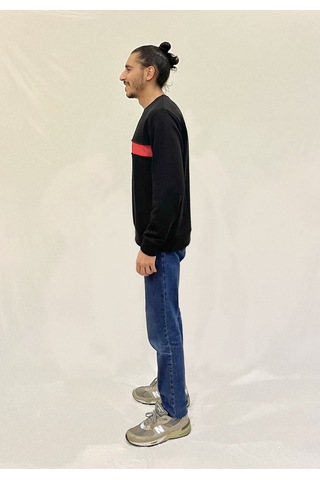 Erkek Bisiklet Yaka Rahat Kalıp 3 İplik Kalın Garnili Sweatshirt Spr24sw35 Siyah