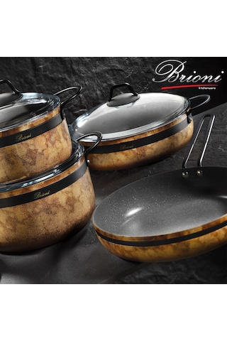 Brioni Royal Stone 7 Parça Kaplan Gözü&Siyah Taş Granit Tencere S