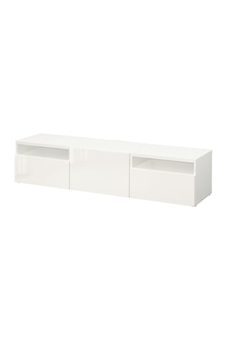 Tv Sehpası, Parlak Cila-beyaz, 180x42x39 Cm, Selsvıken, Çıt Çıt Raylı Beyaz