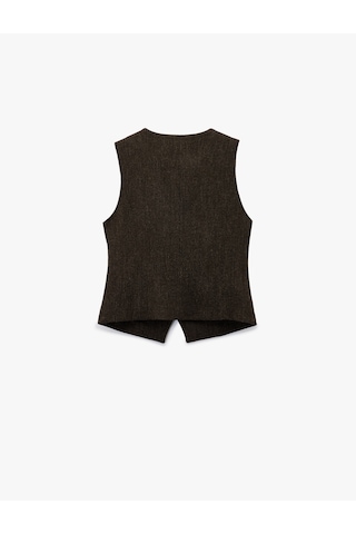 Koton Koton X Şahika Ercümen - Slim Fit Asimetrik Düğmeli Yelek Kahverengi Desenli 6wak20418ew Kahverengi Desenli