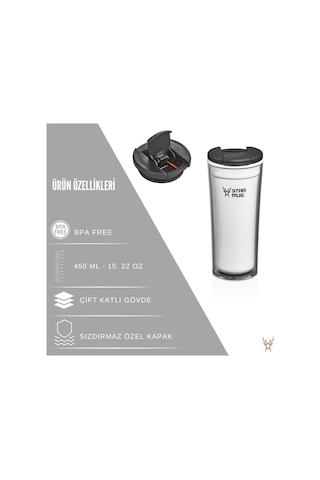 Star Mug 350 Ml Opak Seri - Beyaz Çift Katmanlı Mug - Piknik Kamp Outdoor Ofis Otel Kafe Okul Kampüs Beyaz
