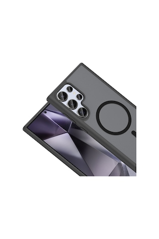 Vendas Samsung Galaxy Uyumlu  S24 Ultra Kılıf M-safe Şarj Özellikli Zore Babet Kapak + Kamera Lens Koruyucu Siyah
