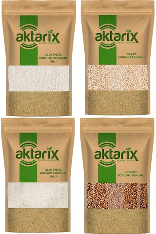 4'lü 1 Er Kg Gram Glutensiz Sorgum Paketi Beyaz Sorgum Tane Ve Un + Kırmızı Tane Ve Un Toplam 4 Kg