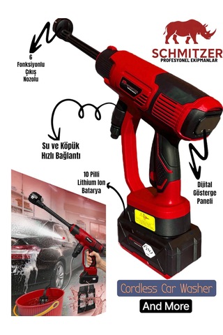 Schmıtzer Sch-2002k Pro 21v Brushless Motor Yüksek Basınçlı Şarjlı Oto Araba Yıkama Makinesi 3 Kademe Dijital Göstergeli 30