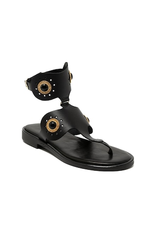 19 Black Sandalet Kadın 21075 Myconian 2025 Greek Sandal Siyah