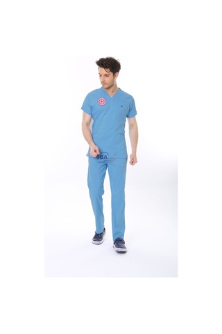 Alaska Mavisi Doktor Hekim Forması Likralı Scrubs Takım Alaskan Blue Alaska Mavisi