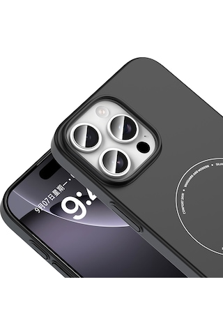 Maks Technology iPhone Uyumlu 16 Pro Kılıf M-safe Şarj Özellikli Kamera Korumalı Mkst Elio Sert Pc Kapak - Siyah