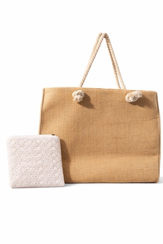 Jüt Tote Çanta - Fermuarlı- 54 34 Cm- Aquatolia - Plaj Çantası Bej