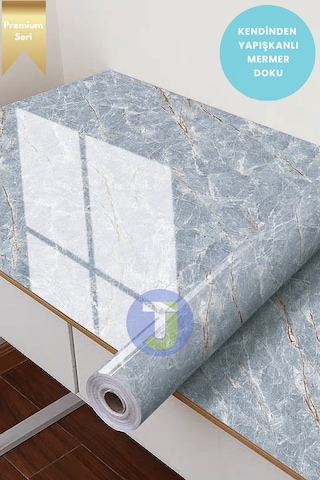 Technojet Kendinden Yapışkanlı Mermer Desen Folyo Mutfak Banyo Tezgah Duvar Kaplama 60cmx100cm Gri