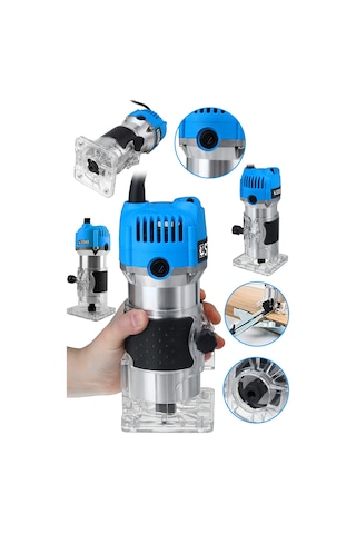 Steiner 3000 Watt 6 Kademe Devir Ayarlı Formika Traşlama Freze Makinesi 6 MM Pens Mavi