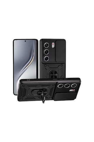 Ardemix Tecno Camon 40 Pro Kılıf Magnetik Standlı Kamera Korumalı Ardx Sürgülü Vega Kapak - Siyah Siyah