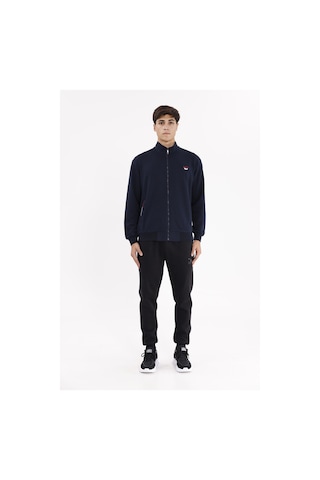 Rowinger Cepli Dik Yaka Tam Fermuarlı Göğüs Arma Detaylı Rahat Kalıp Mevsimlik Sweatshirt Navyblue