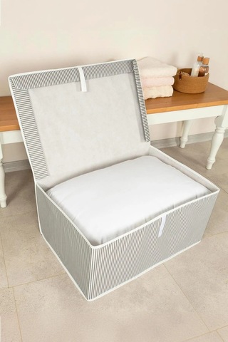 1 Adet Kapaklı Kutu Hurç Mega Boy 60 40 30 Cm Gri-beyaz