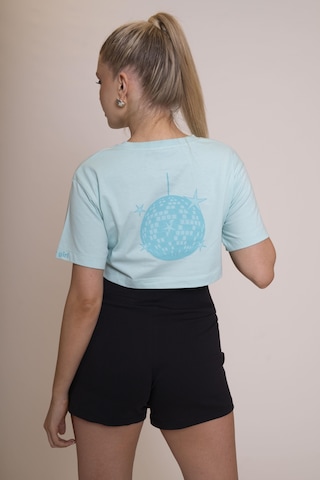 Afloow Delicate Kadın Mavi Oversize Kısa Kollu Crop Tişört %100 Pamuk Sırtı Baskılı Disco Top Tasarımı, Günlük Rahat Stil, Sokak Modası Mavi