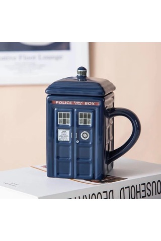 Doctor Who Tardis Police Box Telefon Kulübesi Kapaklı Kupa Bardak -2167